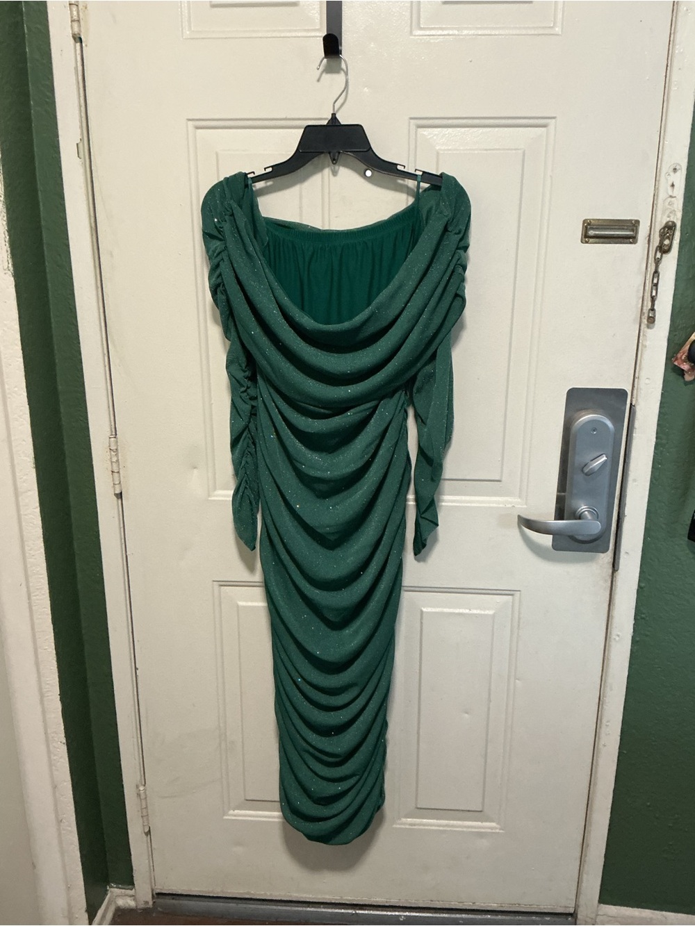 SHEIN Emerald Green Draped Midi Dress